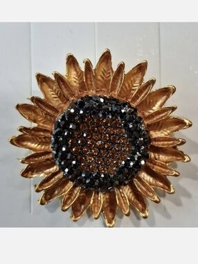 Sunflower Brooch with Gold & Black Accents